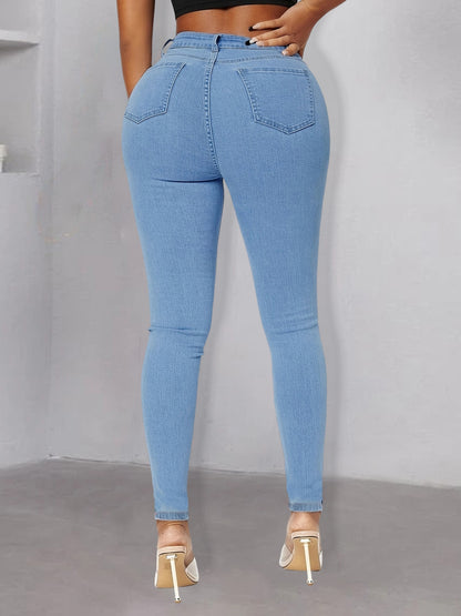 Damen figurbetonte Jeans mit modischen Perlenapplikationen Stalluxe