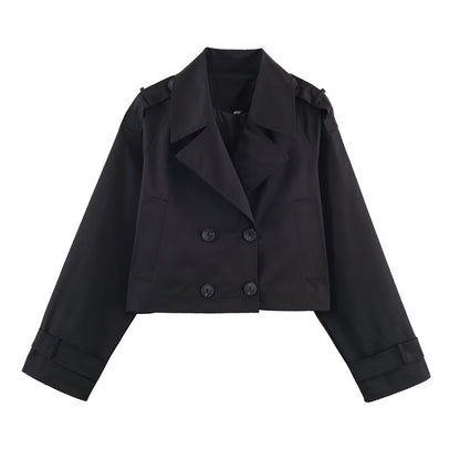 Damen modische cropped Trenchjacke im klassischen Stil mit doppelter Knopfleiste Stalluxe