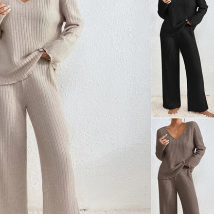 Damen Lässiges Strickoberteil und Hosen Set Stalluxe
