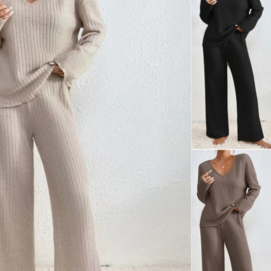 Damen Lässiges Strickoberteil und Hosen Set Stalluxe
