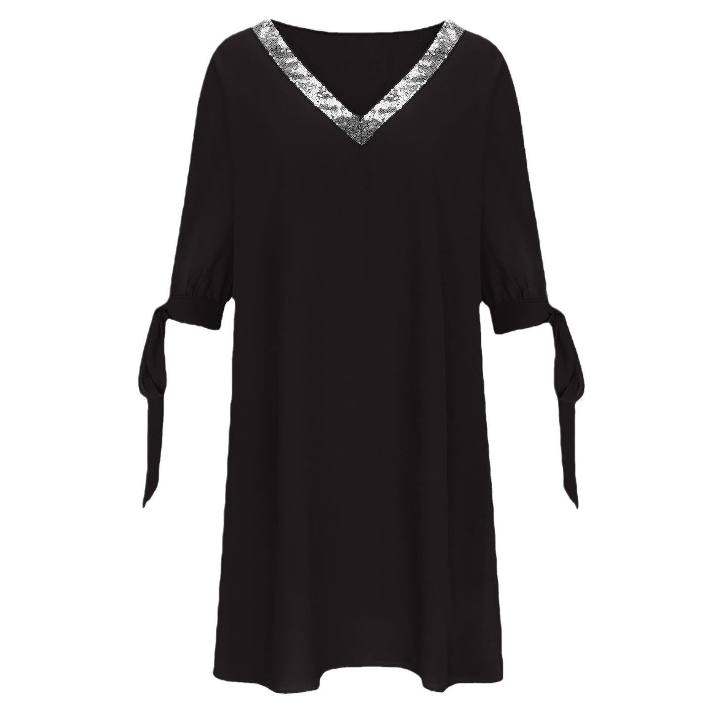 Damen elegantes Kleid mit glitzerndem V-Ausschnitt und Bindeärmel Stalluxe
