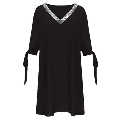 Damen elegantes Kleid mit glitzerndem V-Ausschnitt und Bindeärmel Stalluxe