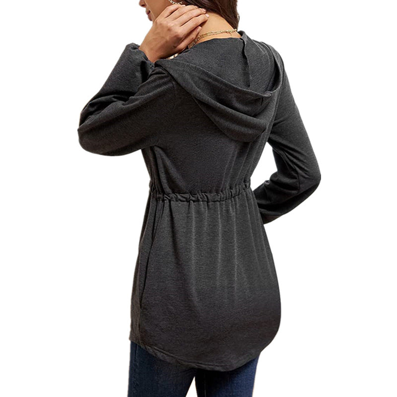 Damen lässige Oversized-Hemdjacke mit Kapuze und Taillenzug Stalluxe
