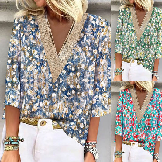 Damen Fashion Bluse mit V-Ausschnitt und Spitze Stalluxe