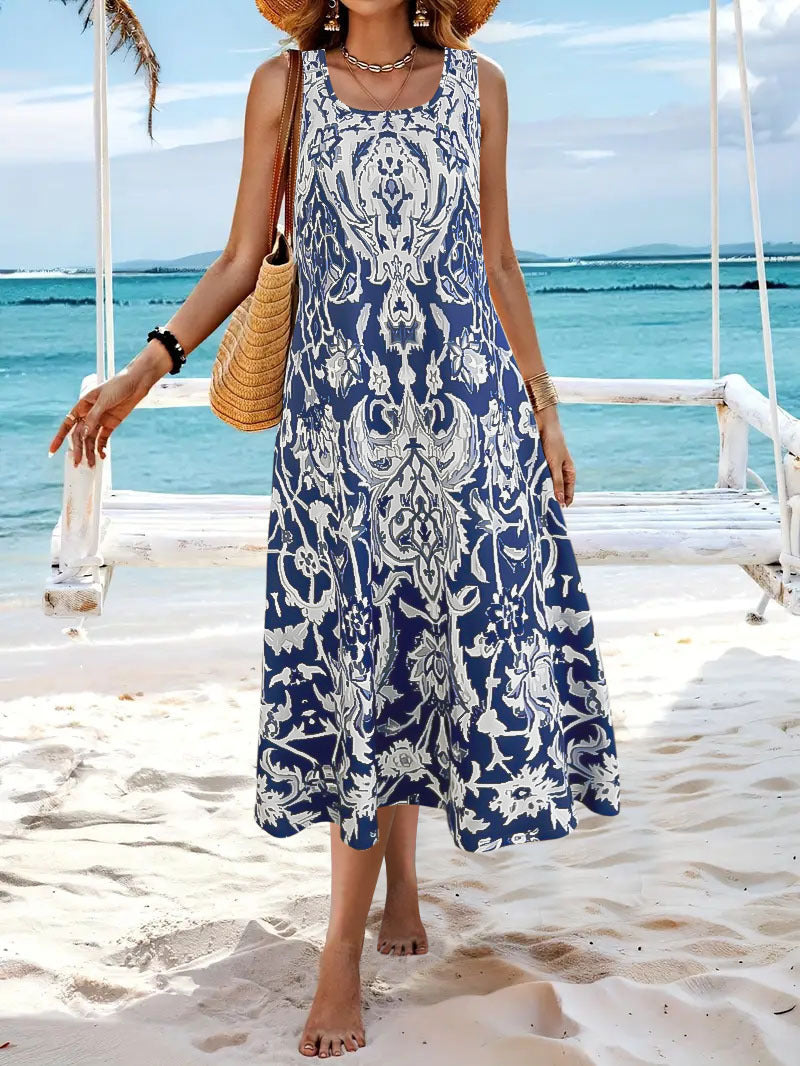 Damen Stilvolle A-Linie Midi Kleid mit aufwendigem Blumenmuster Stalluxe
