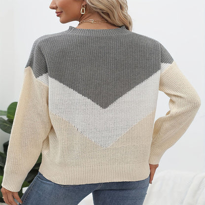 Damen gemütlicher Pullover mit modernem V-Design und luftiger Strickoptik Stalluxe