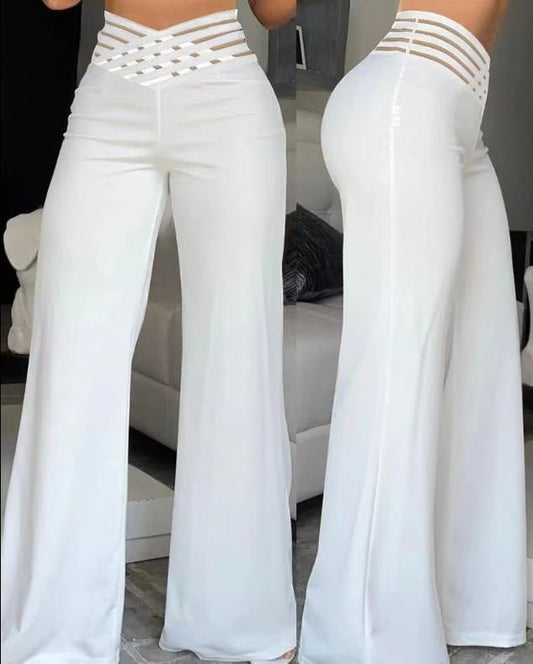 Damen Weite High-Waist-Hose mit verziertem Bund Stalluxe