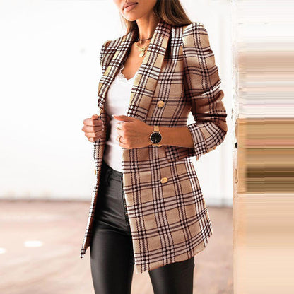 Damen Eleganter Tweed Blazer mit doppelter Knopfreihe und modischen Puffärmeln Stalluxe