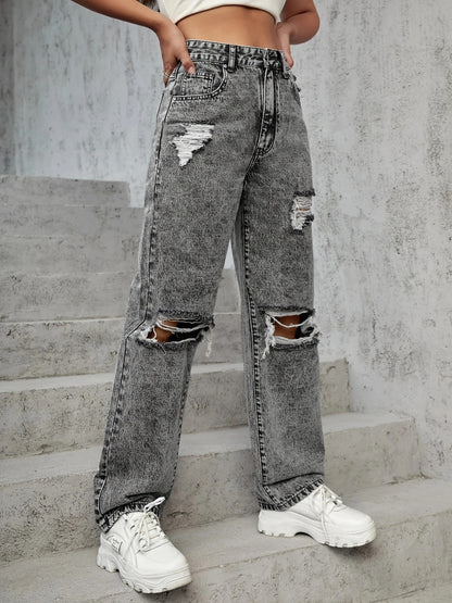 Damen Weit geschnittene Destroyed Jeans mit modischen Rissdetails Stalluxe