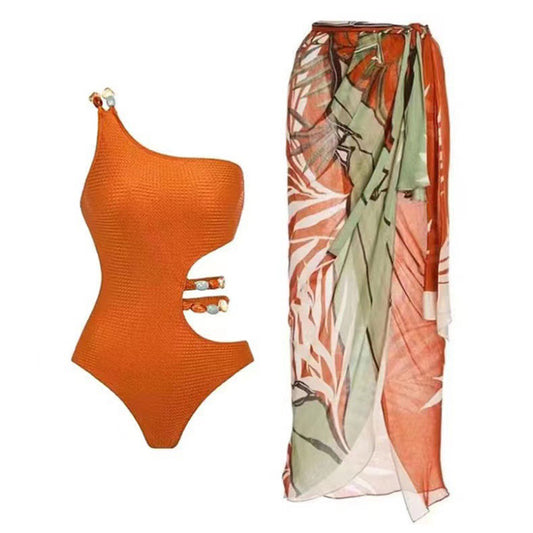 Damen Einteiler Badeanzug mit raffiniertem Cut-Out und elegantem Überrock Stalluxe