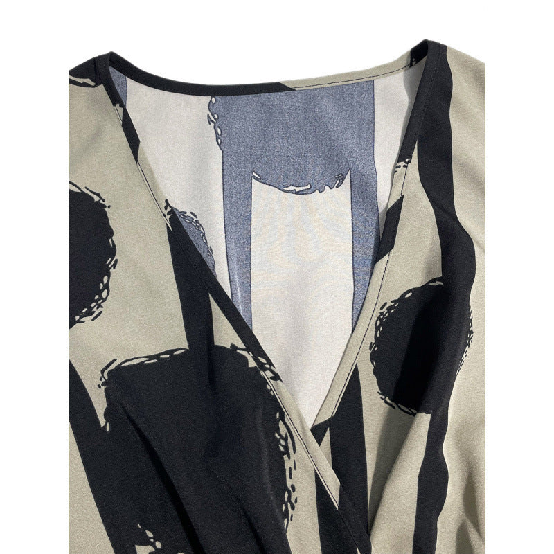 Damen Maxikleid mit streifigem Polka-Dots-Design und voluminösen Ärmeln Stalluxe