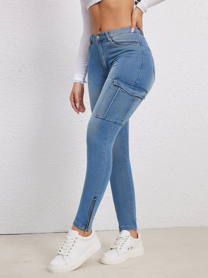 Damen Hochtaillierte Jeans mit praktischen Cargo-Taschen und seitlichen Reißverschlussdetails Stalluxe