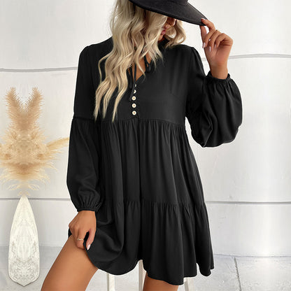 Damen lässiges Tunika-Kleid mit Knopfdetail und Volant-Design Stalluxe