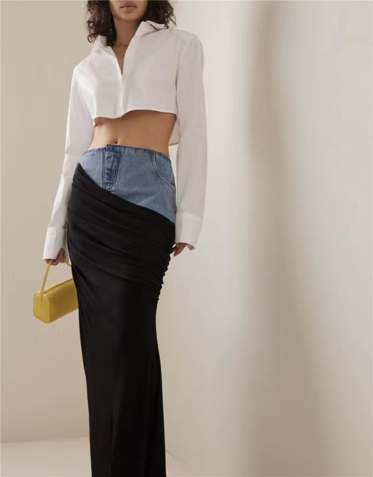 Damen Eleganter Maxi-Rock mit raffinierter Raffung und Denim-Detail Stalluxe
