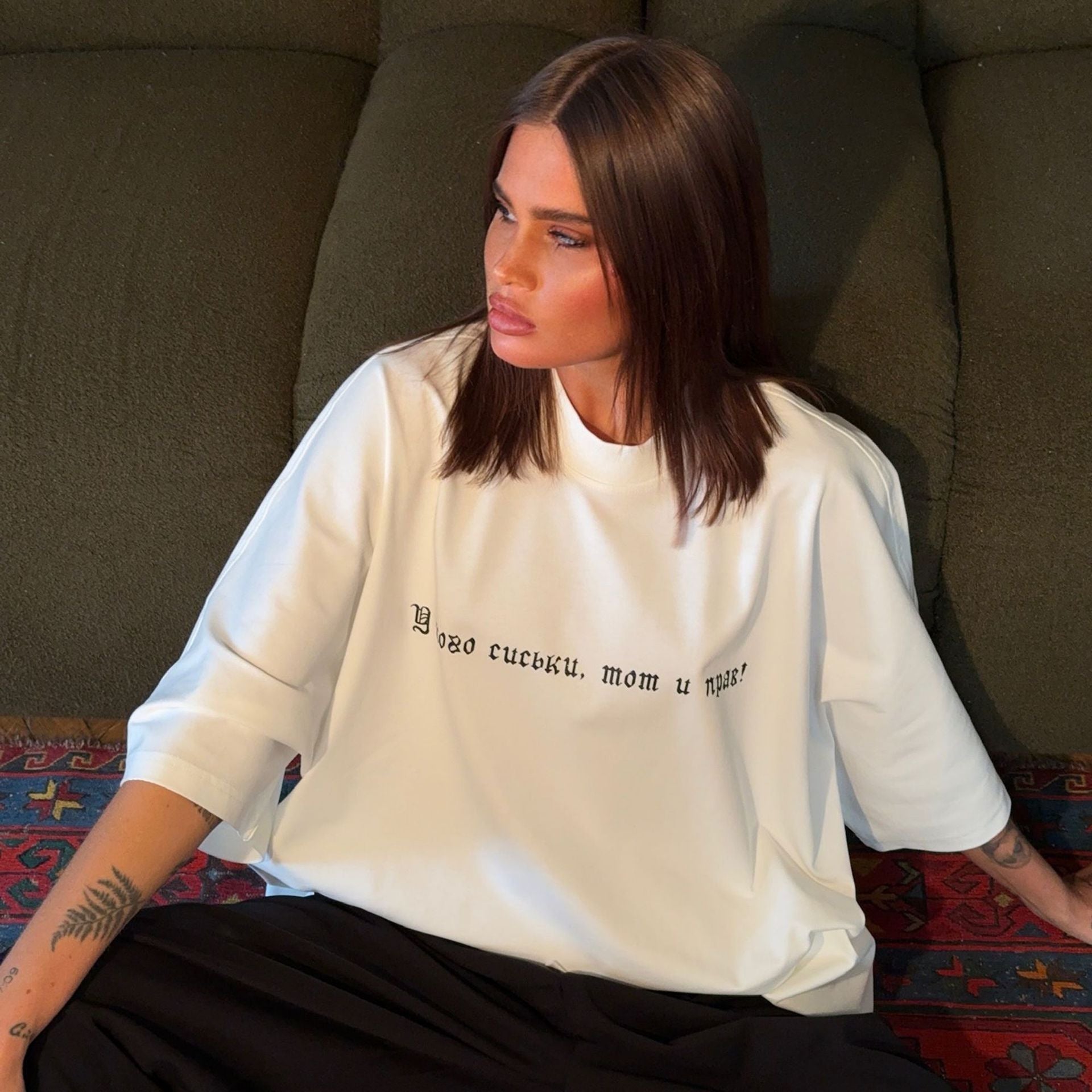 Damen Oversized T-Shirt mit kreativem Schriftzug Stalluxe
