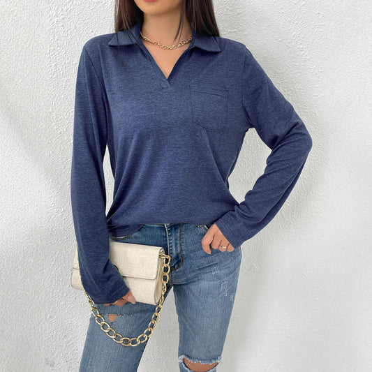 Damen Langarmbluse mit modernem Kragen und Brusttasche Stalluxe