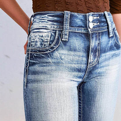 Damen Bootcut Jeans mit auffälligen Rückentaschen Stalluxe
