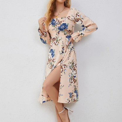 Damen Midi-Kleid mit floralem Muster und seitlichen Schlitzen Stalluxe