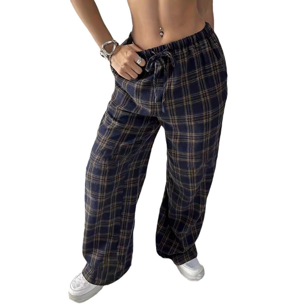 Damen weite Karohose aus weichem Material mit Kordelzug und praktischen Taschen Stalluxe