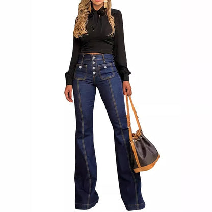 Damen High-Waist Schlagjeans mit Knopfdetails Stalluxe