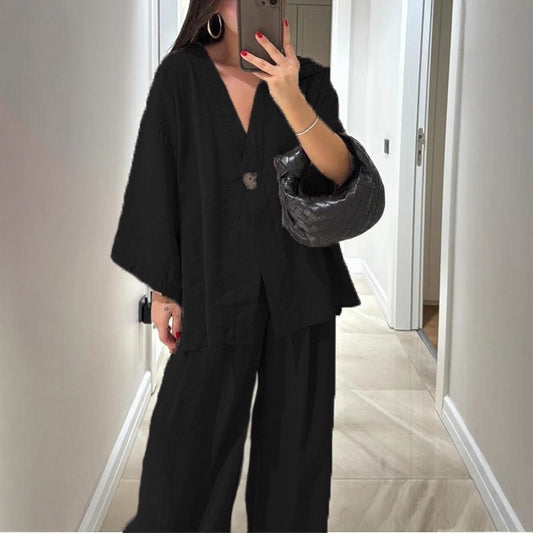 Damen lässiges Two-Piece Set mit oversized Schnitt und Knopfverschluss Stalluxe