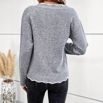 Damen Strickpullover mit wellenförmigem Ausschnitt und kontrastierenden Details Stalluxe