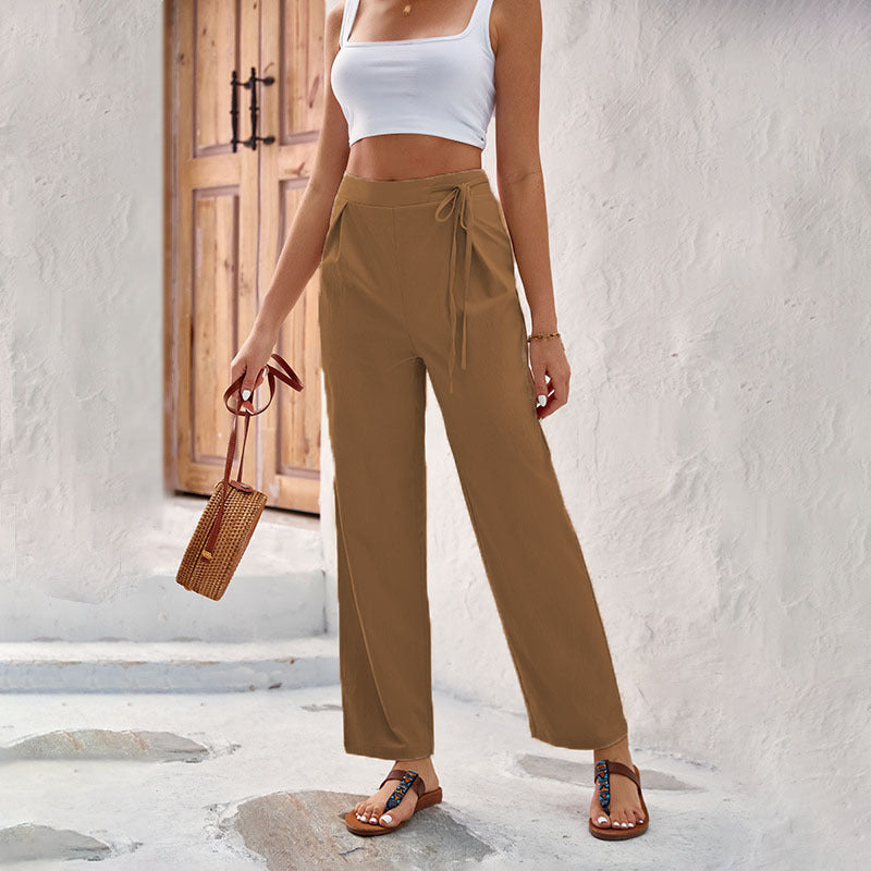 Damen Weitgeschnittene Sommerhose mit elastischem Bund und bindbarem Gürtel Stalluxe