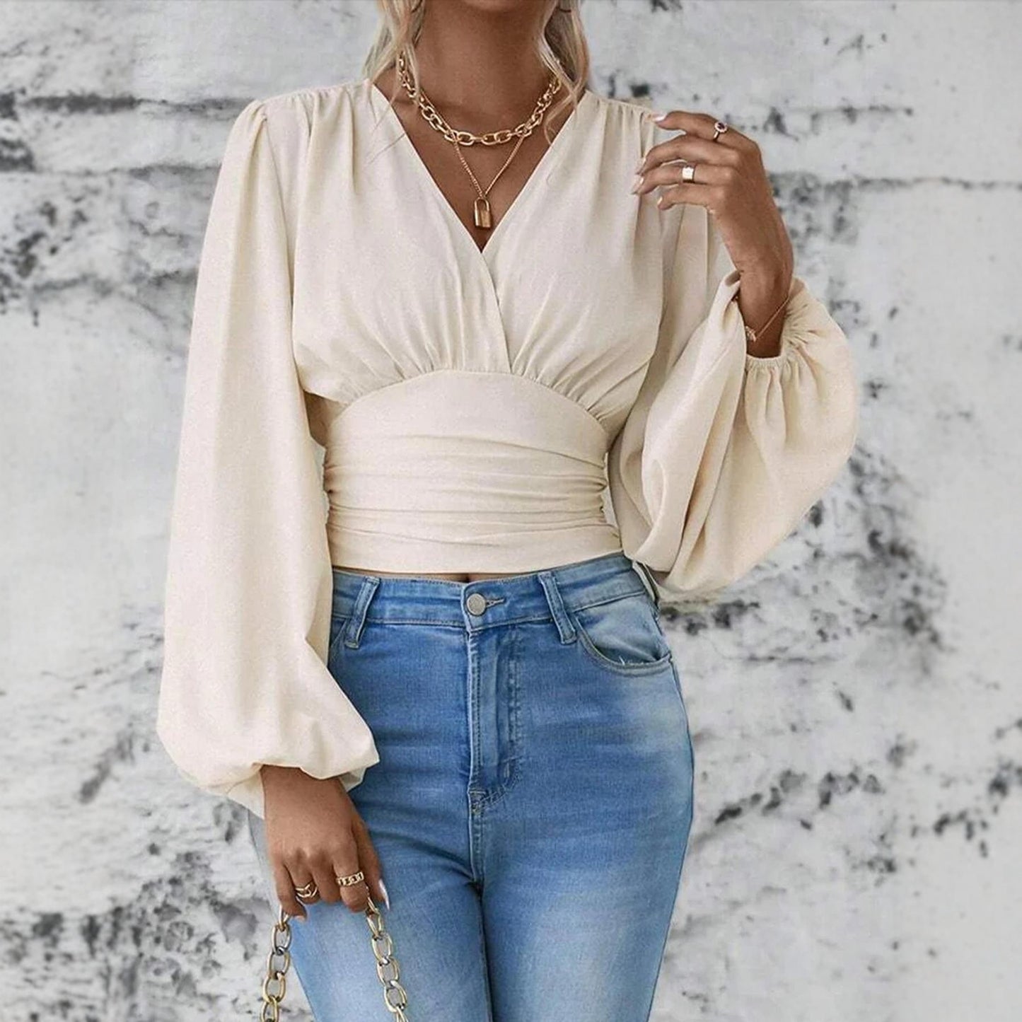 Damen Bluse mit voluminösen Puffärmeln Stalluxe