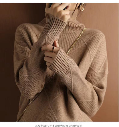 Damen kuscheliger Stehkragenpullover mit strukturiertem Strickmuster Stalluxe