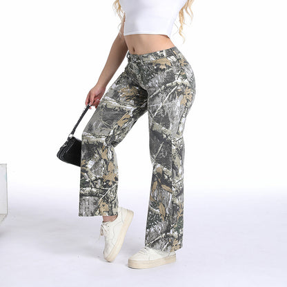 Damen weite Camouflage Jeanshose im lässigen Stil Stalluxe