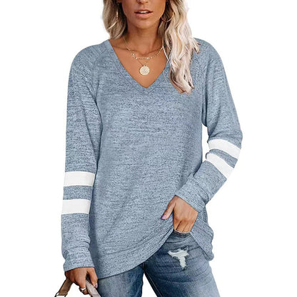 Damen Sportliches Langarmshirt mit V-Ausschnitt und Streifen-Details Stalluxe