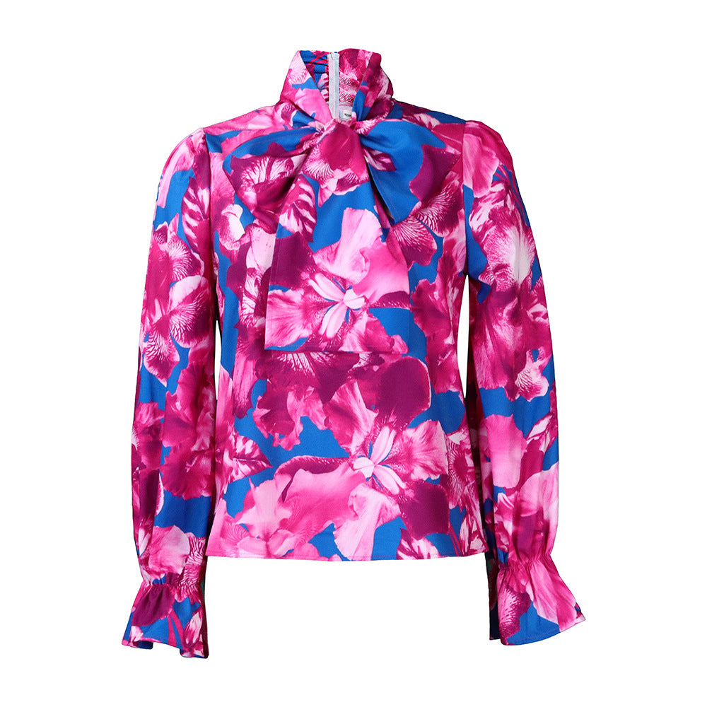 Damen Schlupfbluse mit großflächigem Blumendruck und Stehkragen Stalluxe