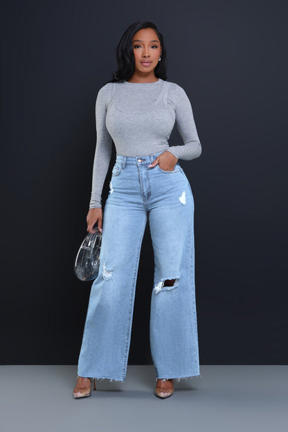 Damen Weit geschnittene Jeans mit stylishen Distressed-Details Stalluxe