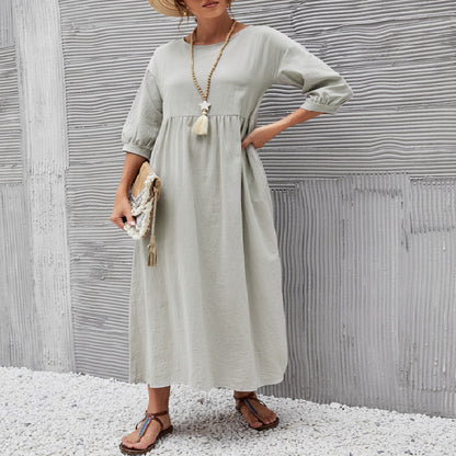 Damen Maxikleid mit eleganter Taillierung und voluminösen Ärmeln Stalluxe