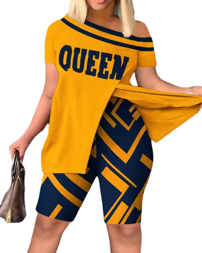 Damen lässiges Set mit asymmetrischem Oberteil und Radlerhose Stalluxe