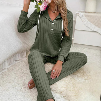 Damen Gemütlicher Strickanzug mit Kapuze und Knopfleiste Stalluxe
