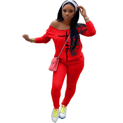 Damen Bequemes Off-Shoulder Jumpsuit mit modischem Print und elastischem Bund Stalluxe