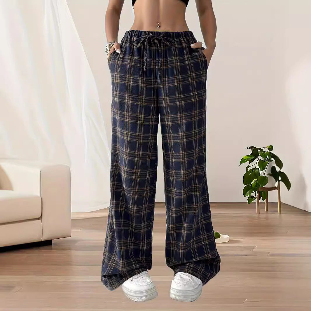 Damen weite Karohose aus weichem Material mit Kordelzug und praktischen Taschen Stalluxe