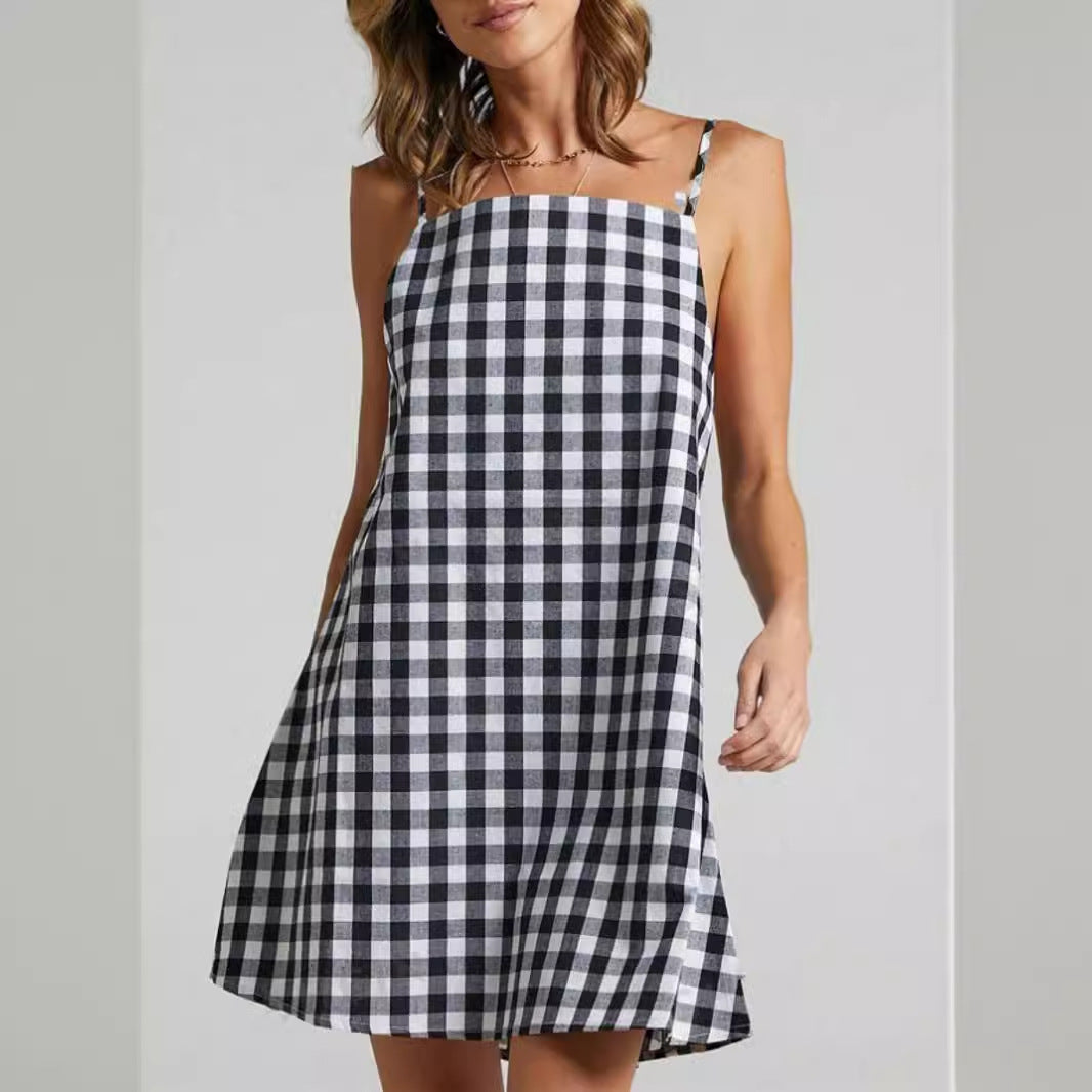 Damen Sommerliches Karo-Hängerkleid Stalluxe