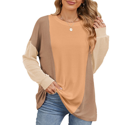 Damen oversized Pullover mit strukturiertem Rippdesign und modernen Farbblockakzenten Stalluxe