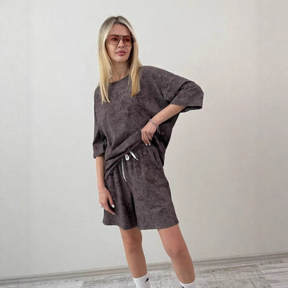 Damen lässiges Kurzarm-Set aus weichem Material mit bequemen Shorts Stalluxe