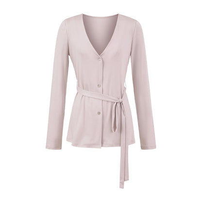 Damen elegante Strickjacke mit Taillengürtel und stilvollen Knopfdetails Stalluxe