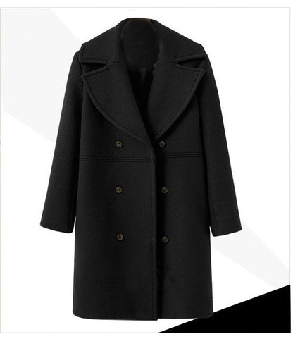 Damen Eleganter Doppelreiher-Wollmantel mit weitem Kragen und praktischen Taschen Stalluxe