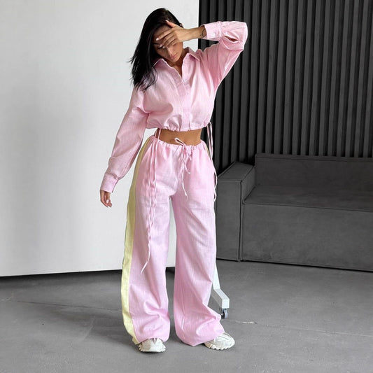 Damen lässiger Oberteil und weite Hose Set Stalluxe