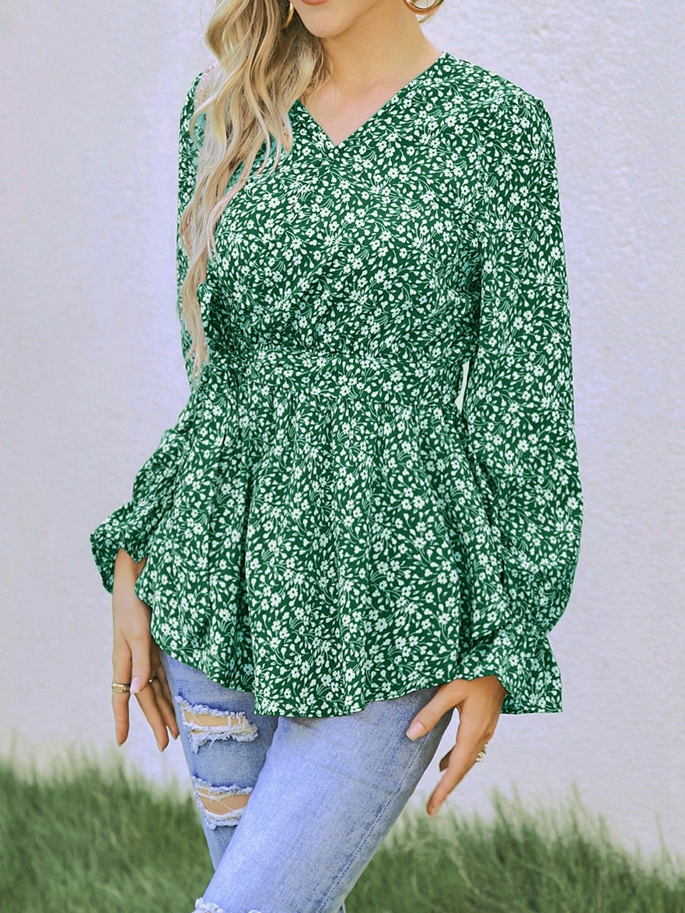 Damen Ausgestellt Bluse mit floralem Design und Rüschendetails Stalluxe
