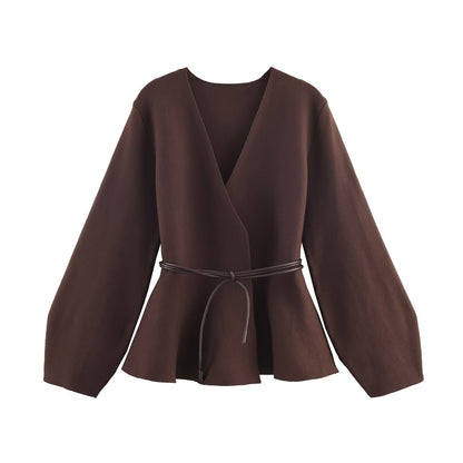 Damen Wickeljacke mit Taillengürtel und weiten Ärmeln Stalluxe