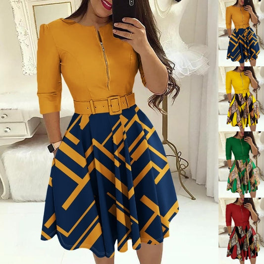 Damen Kleid mit modischem Zip-Design und betontem Taillenbund Stalluxe