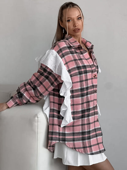 Damen Hemdbluse mit Rüschen und Karomuster Stalluxe