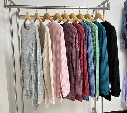 Damen lässiges Langarmshirt aus samtigem Rippstrick Stalluxe