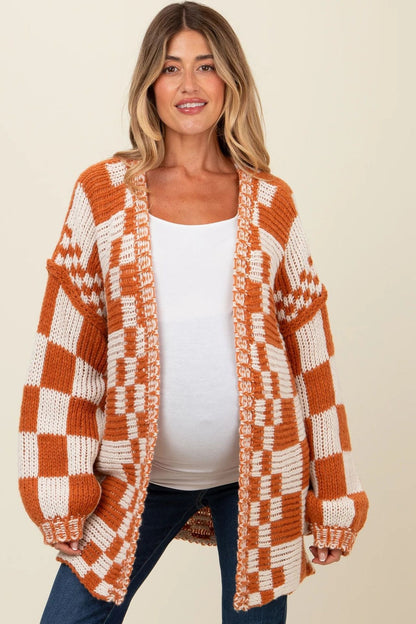 Damen Übergroße Karomuster-Strickjacke mit Taschen Stalluxe